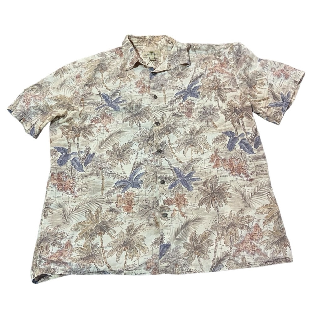 Island Shores Men’s Map 100% Cotton Short Sleeve Button Front Top Sz XL